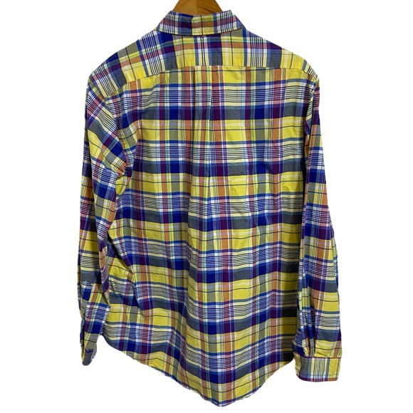 Ralph Lauren Checkered Plaid Yellow Blue Button Down Shirt Long Sleeve Preppy L - Picture 3 of 9